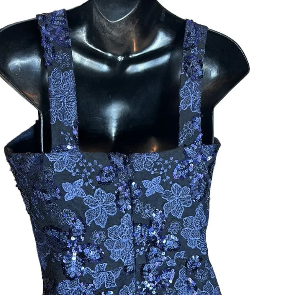 Dress the population anabel floral sequin gown navy small new prom maxi event - Picture 11 of 16